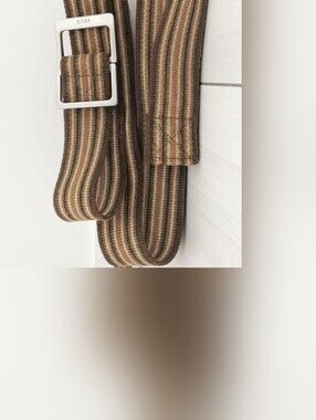Vtg Korean S&m brown stripped textile belt with metal Buckle